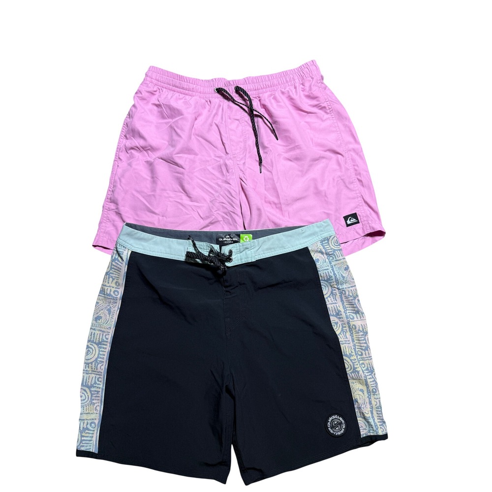 Quiksilver Swim Shorts Mens Size 34 Large Pink Black Highline Boardshorts Bundle
